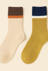 "Barnet" Ribbed Crew Socks with Stripe Detail (2 pack) - Cream/Golden Rod
