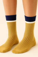 "Barnet" Ribbed Crew Socks with Stripe Detail (2 pack) - Cream/Golden Rod