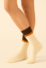 "Barnet" Ribbed Crew Socks with Stripe Detail (2 pack) - Cream/Golden Rod