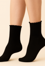 "Mazzy" Crew Socks with Ruffled Edge Detail (2 pack) - Black/Cream
