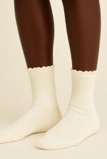 "Mazzy" Crew Socks with Ruffled Edge Detail (2 pack) - Black/Cream