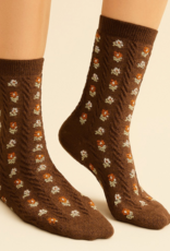 "Chloe" Floral Applique and Pointelle Crew Socks in Espresso & Latte (2 pack)