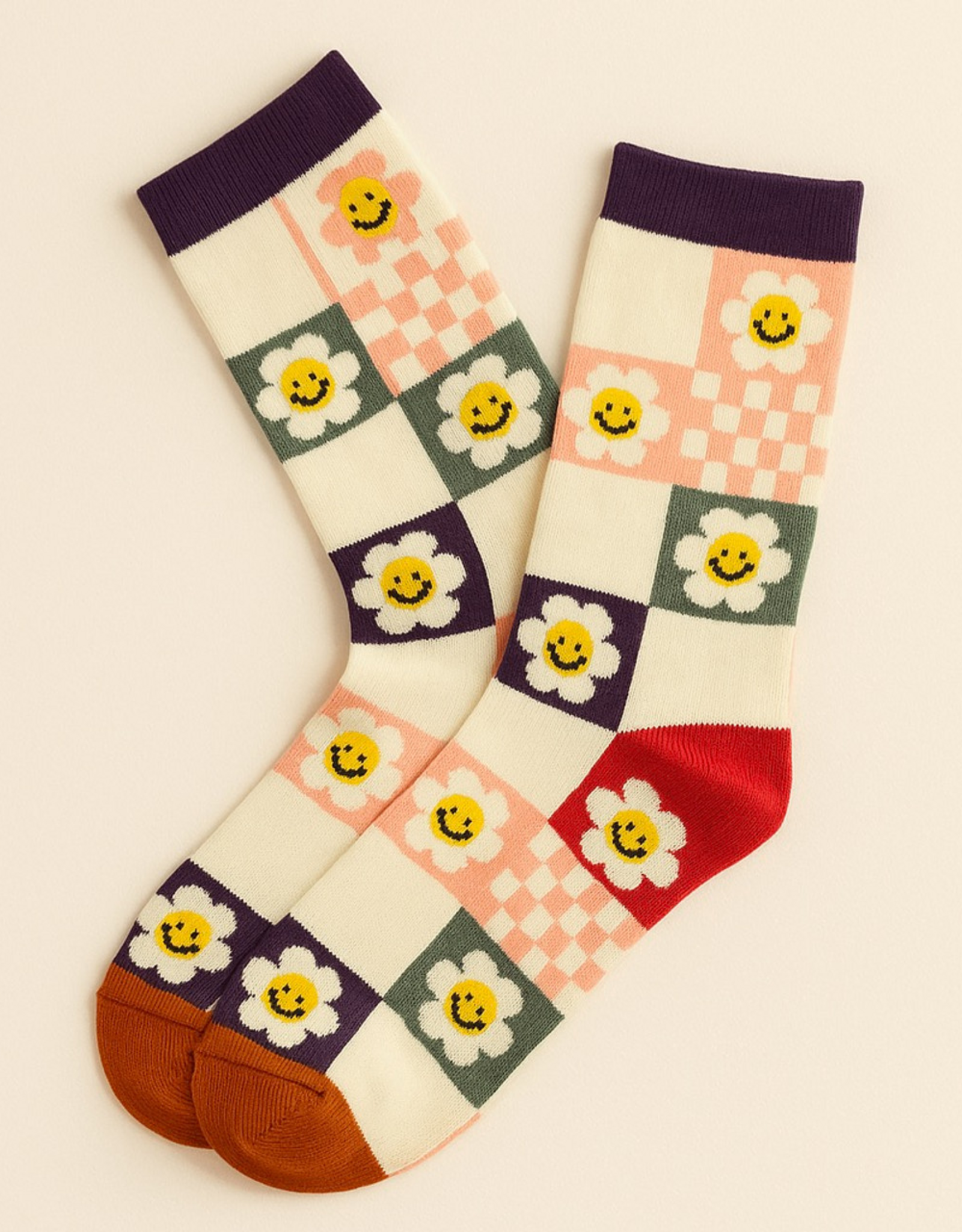 "Don't Worry, Be Happy" Pattern Crew Sock