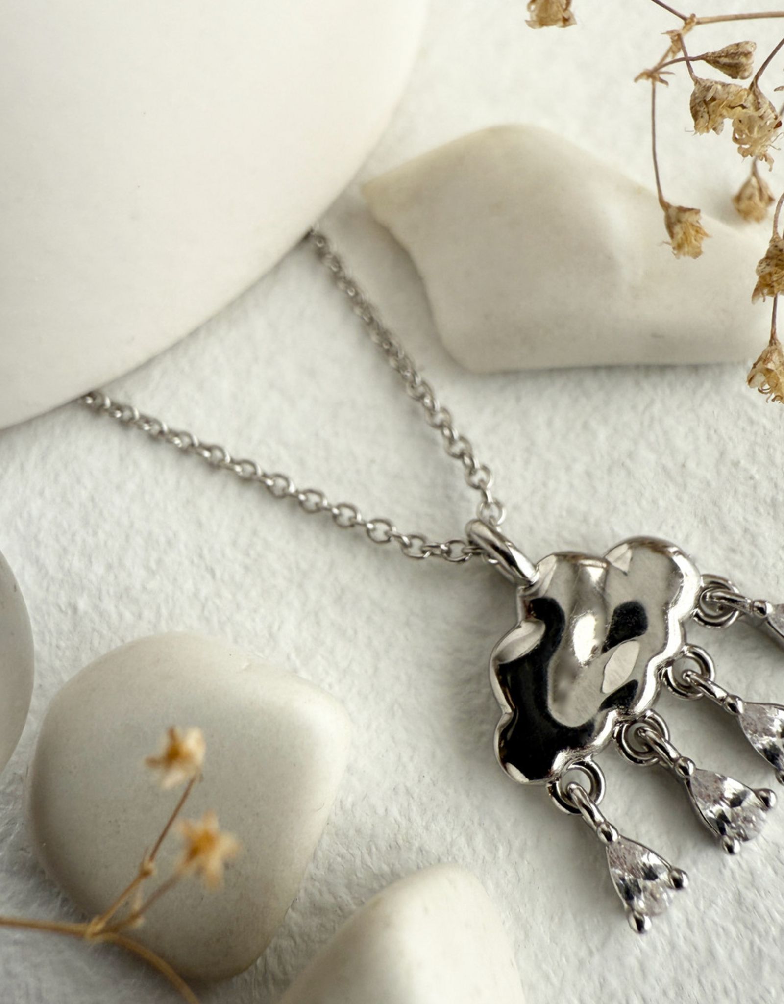 "Wilhelm" Silver Cloud with Rhinestone Drops Charm Necklace