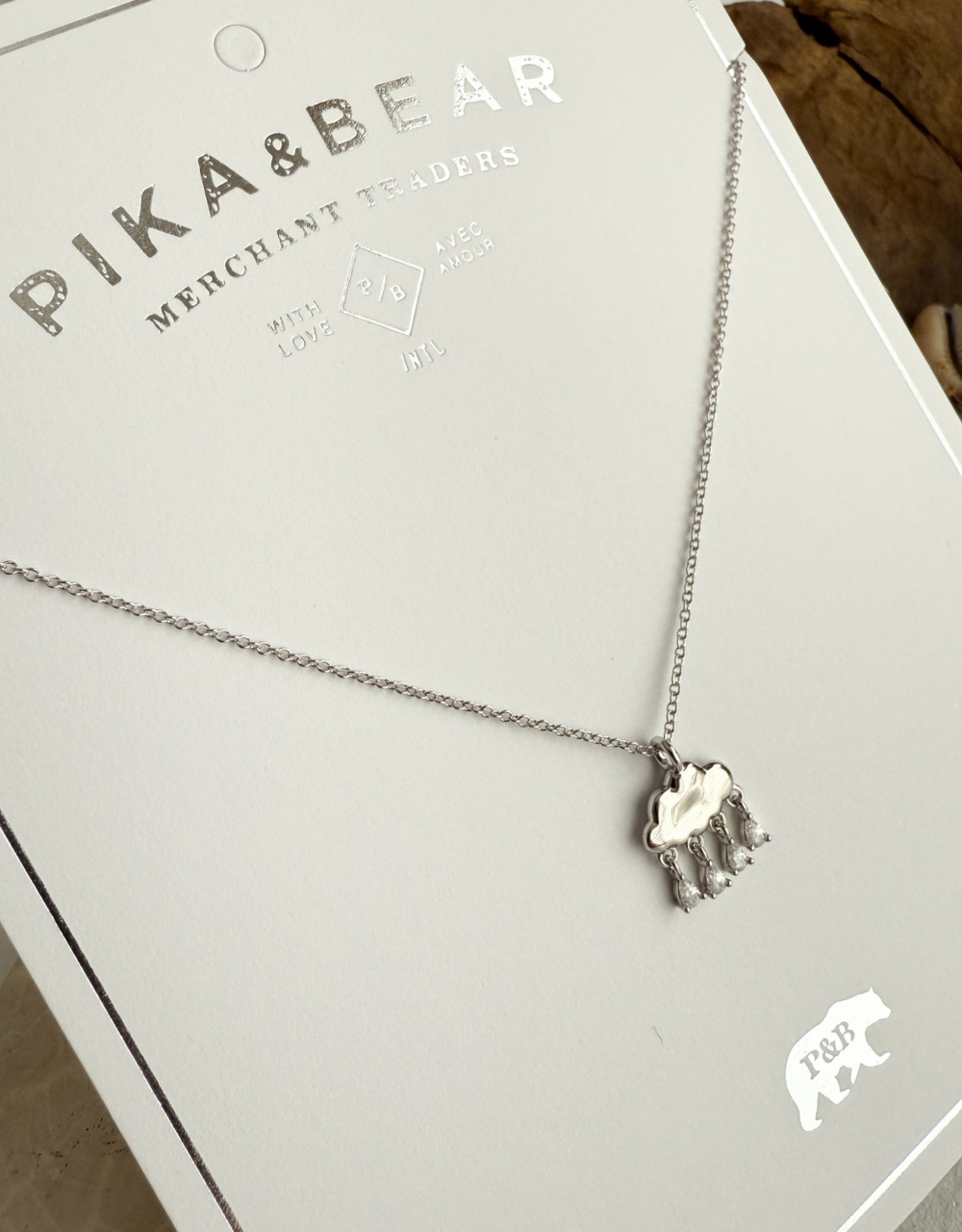 "Wilhelm" Silver Cloud with Rhinestone Drops Charm Necklace