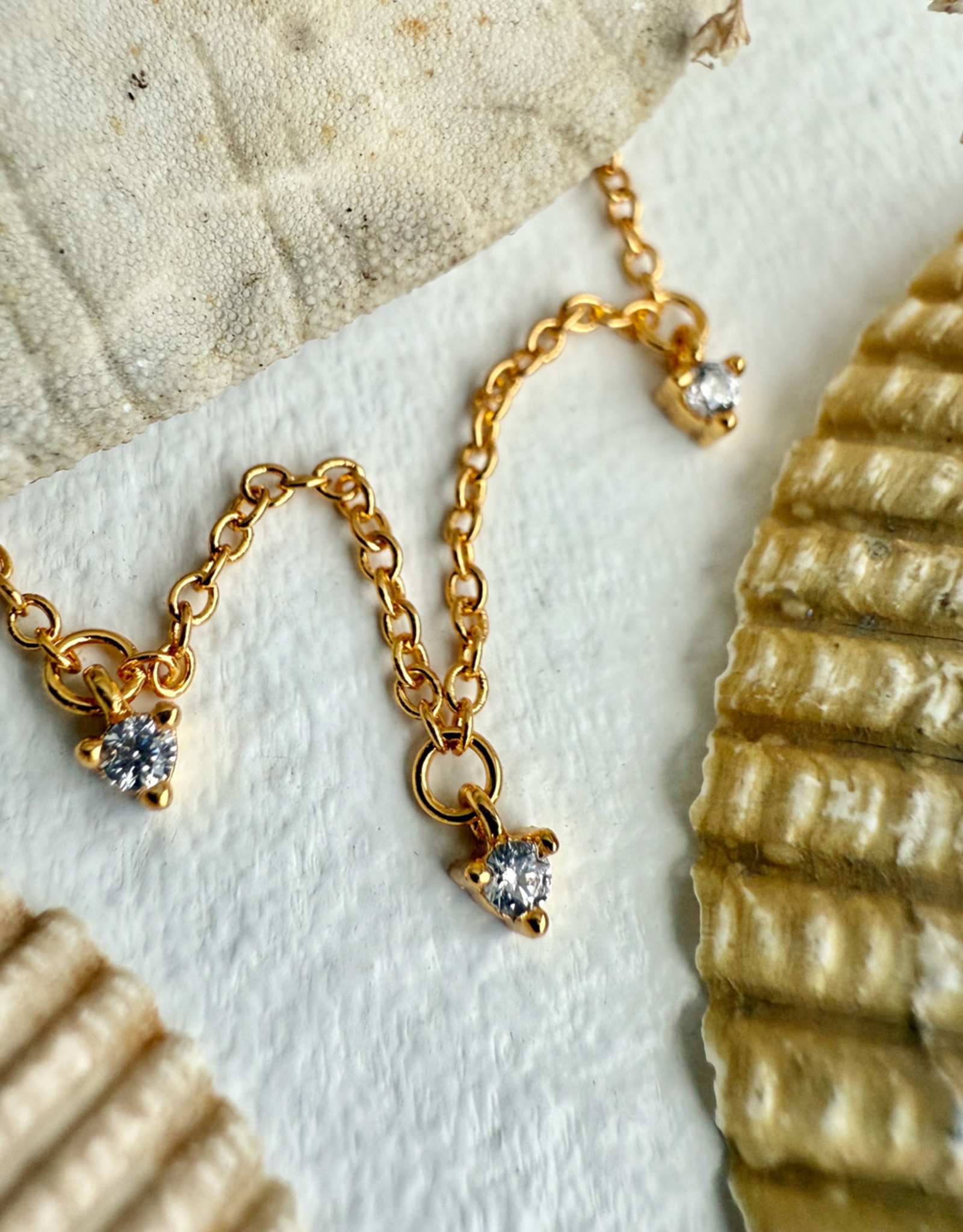 "Avalon" Tiny Rhinestone Drops Charm Necklace in Gold