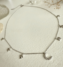 "Andromeda" Silver Stars & Moon Charm Necklace