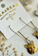 "Miser" Raw Brass Cat Face Drop Earrings