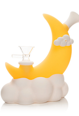 6.5" Yellow Glow-In-The-Dark Moon Water Pipe w/Glass Pull-Out
