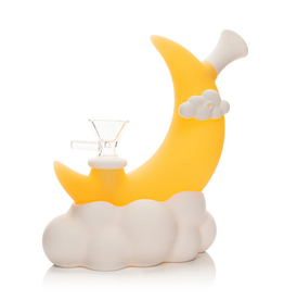 6.5" Yellow Glow-In-The-Dark Moon Water Pipe w/Glass Pull-Out