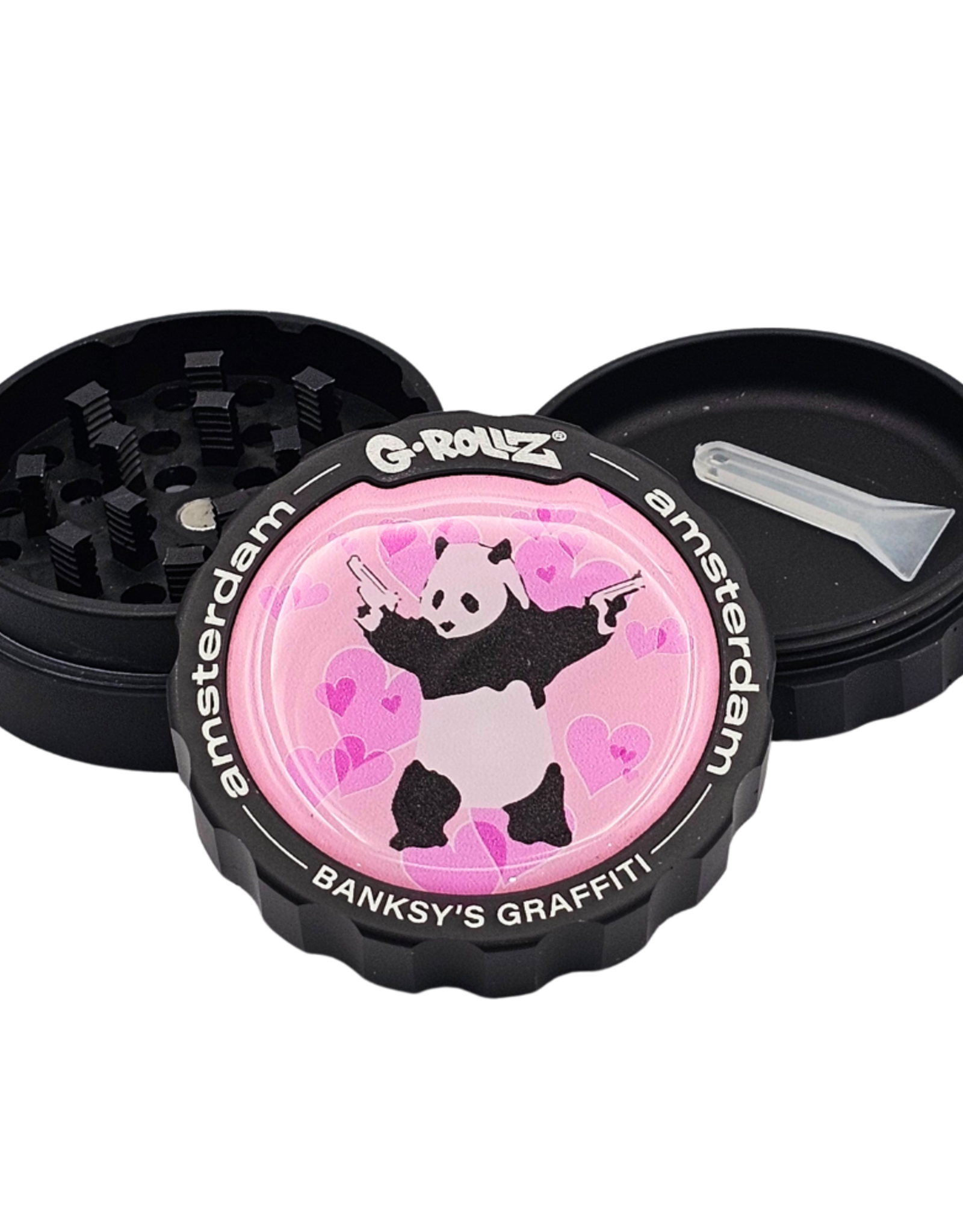 G-Rollz Banksy Graffiti 'Panda Gunnin' 53mm 3 Piece Metal Grinder