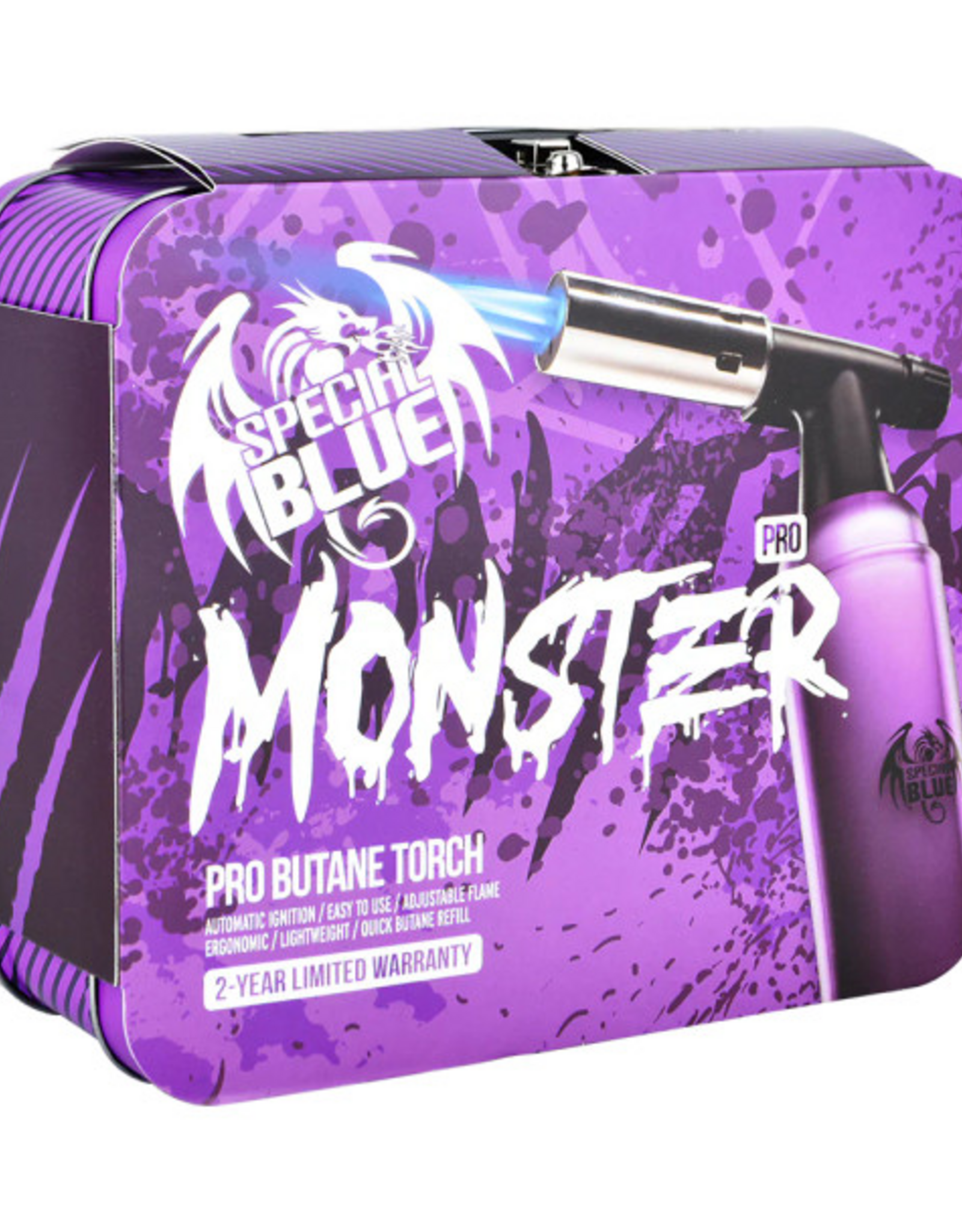 Special Blue Purple Monster Double-Flame Torch w/ Matching Tin Carrying Case Purple