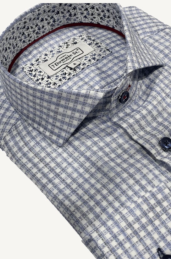 7 Downie LS Blue pattern shirt - Lac Boutique