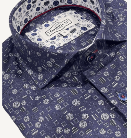 7 Downie LS Drk blue/wh pattern shirt