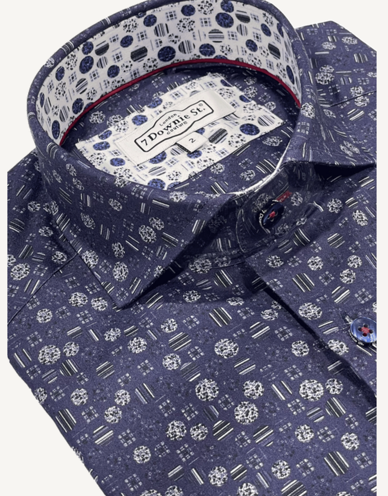 7 Downie 7 Downie LS Drk blue/wh pattern shirt