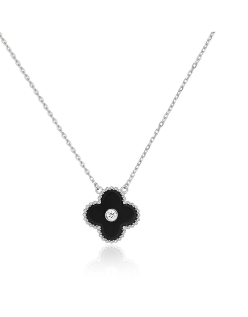 House of Jewellery HOJ BLACK ONYX WITH CENTER CZ NECKLACE