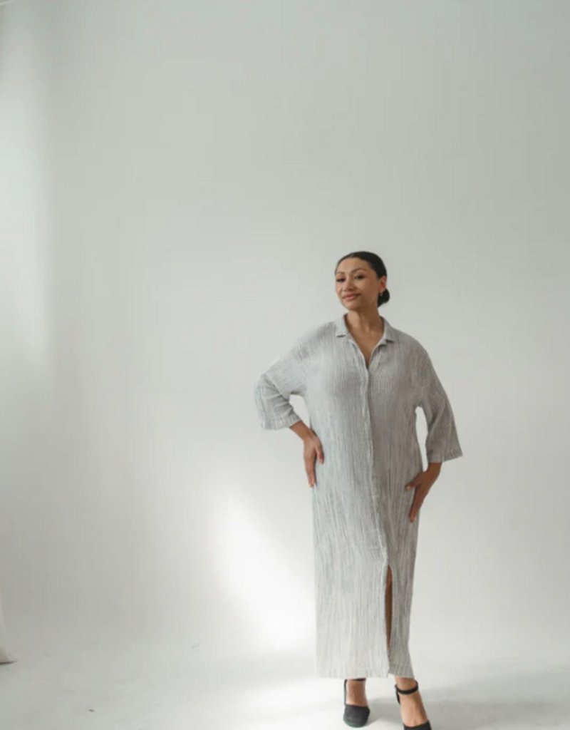 Pokoloko Pokoloko Striped Crinkle Shirt dress