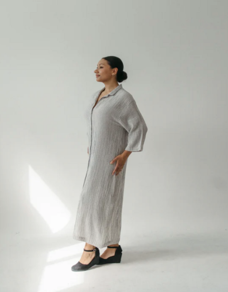 Pokoloko Pokoloko Striped Crinkle Shirt dress