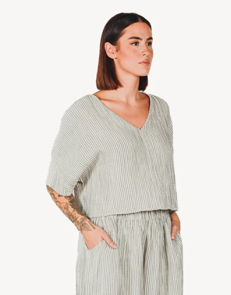 Pokoloko Pokoloko Striped Crinkle Crop top