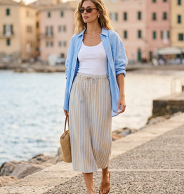 Ichi Foxa stripe midi skirt