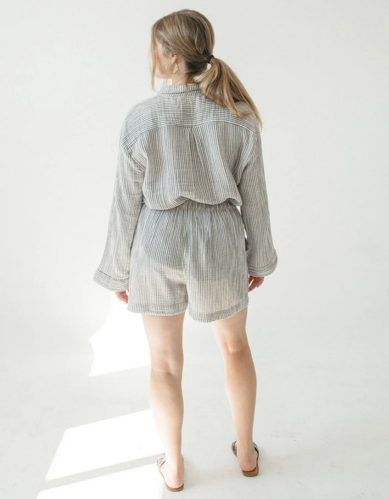 Pokoloko Pokoloko Striped Crinkle Pocket shirt