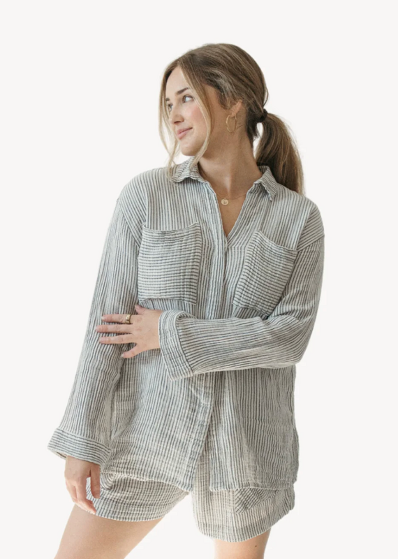 Pokoloko Striped Crinkle Pocket shirt