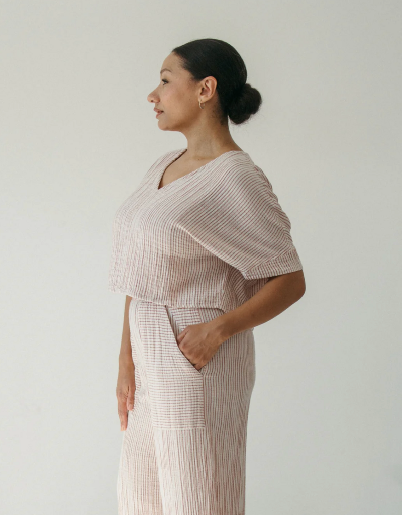 Pokoloko Pokoloko Striped Crinkle Crop top