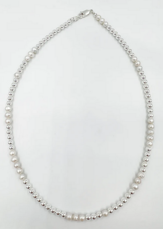 Saskia de Vries Sterling silver & pearl necklace 4mm