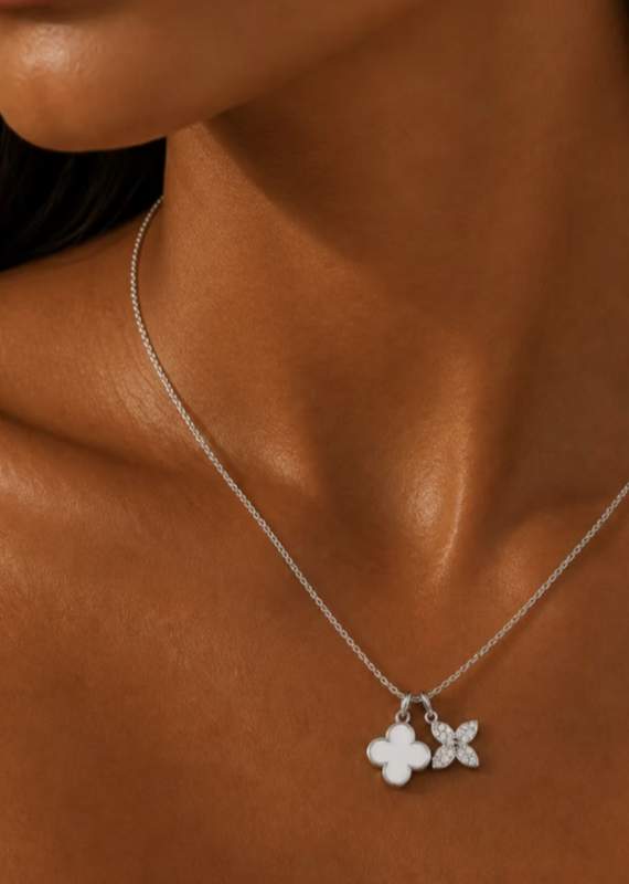 Alysha James White Clover & Flower charm