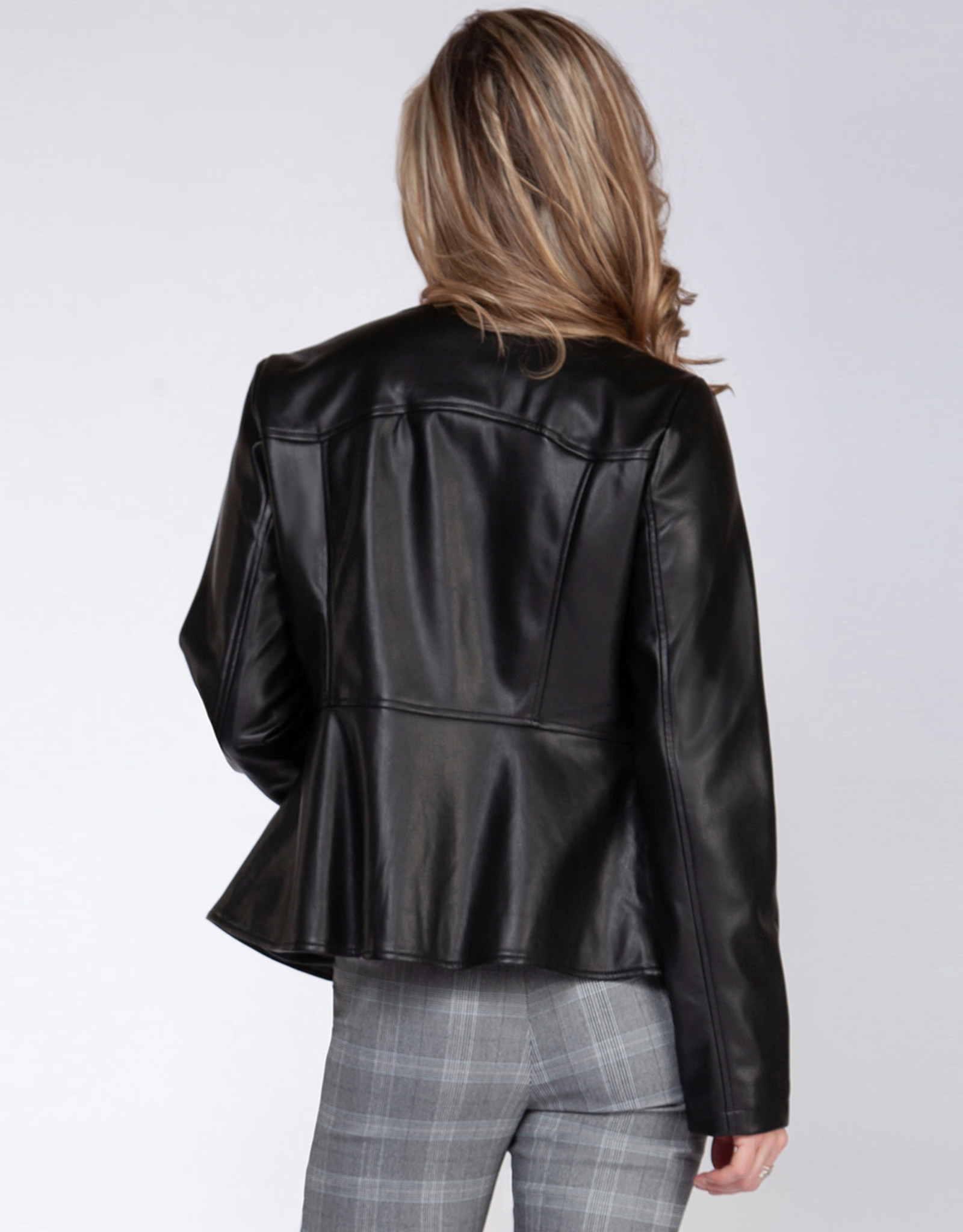1629259 Black Tape Faux Leather Jacket - Timeless & Twist Inc.