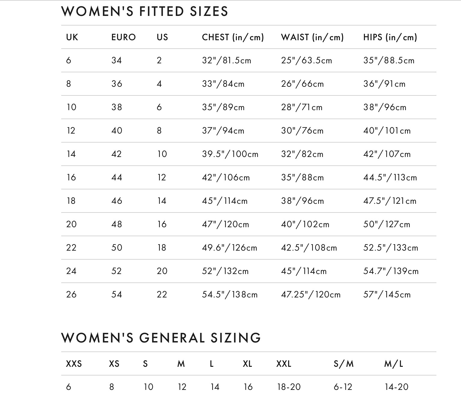 Sizing Charts - Timeless & Twist Women's Clothing Boutique - Timeless ...