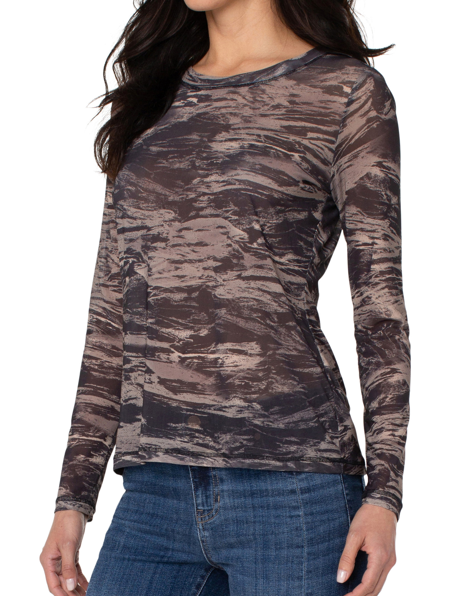 Lucky Brand Women's Long Sleeve Scoop Neck Thermal Top, Grey Camo