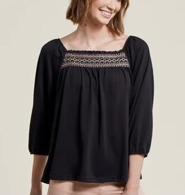 Tribal 3/4 slv square neck top with Embroidery