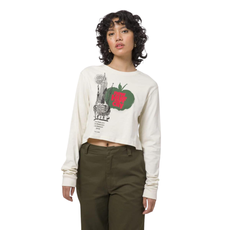 HUF HUF W THE CITY L/S CROP TEE OFF WHITE