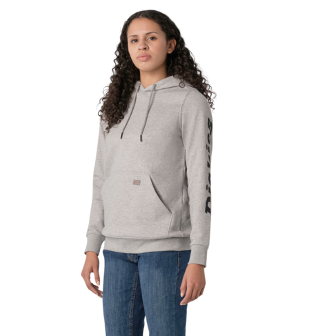 DICKIES DICKIES  WOMENS L/S LOGO PULLOVER HOODIE HEATHER GRAY