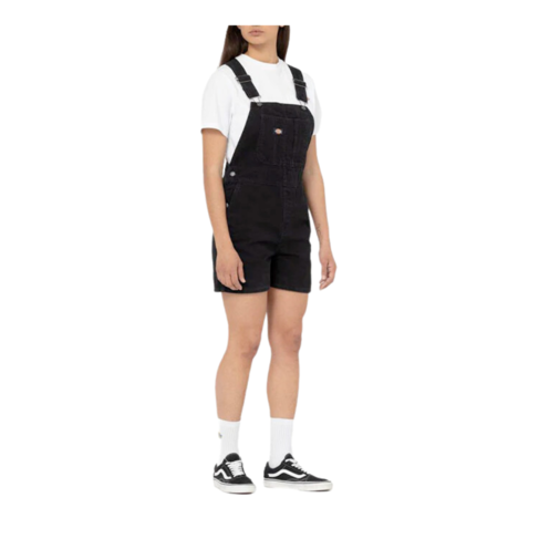 DICKIES Dickies WOMENS DUCK CANVAS SHORT BIB STONEWASHED BLACK