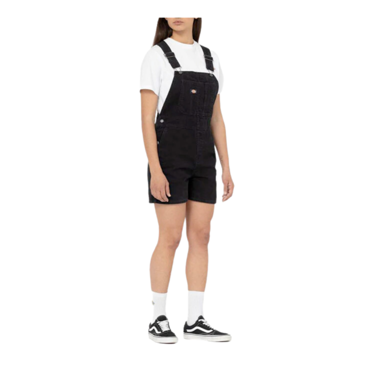 DICKIES Dickies WOMENS DUCK CANVAS SHORT BIB STONEWASHED BLACK