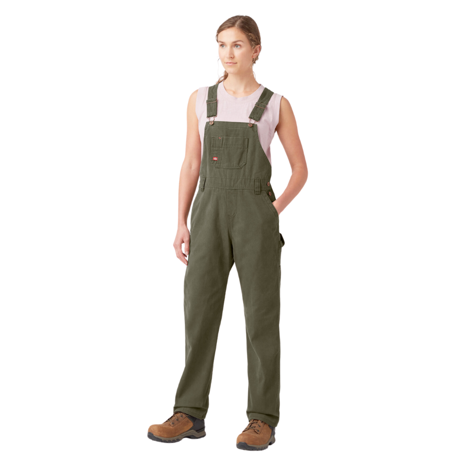 Dickies WOMENS RELAXED BIB OVERALL RINSED MOSS GREEN - Industry