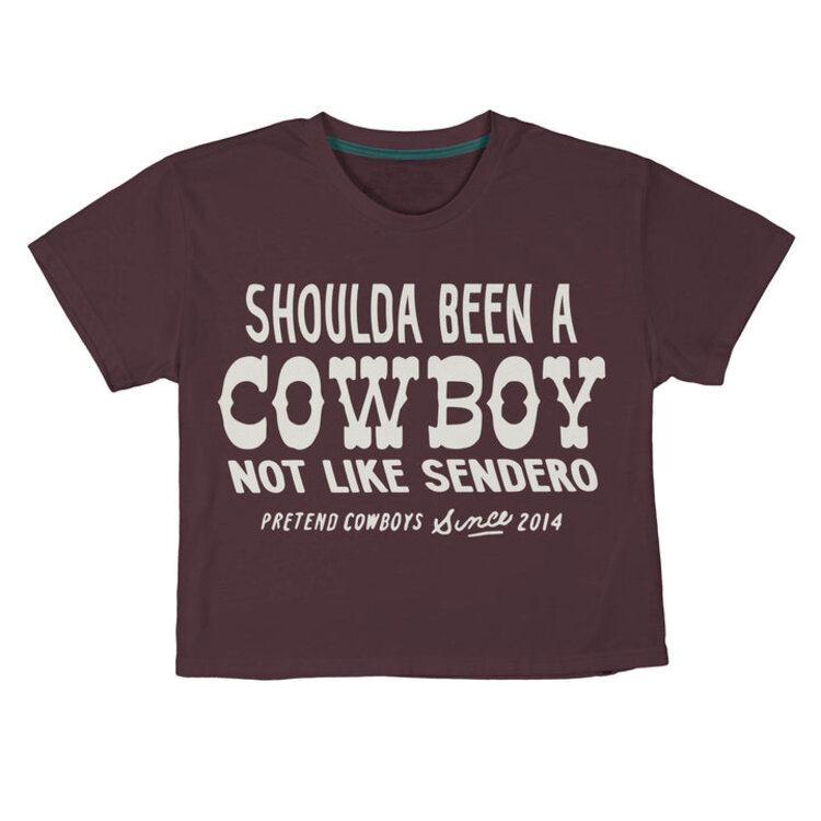 SENDERO SENDERO SHOULDA BEEN A COWBOY CROP TEE BURGUNDY