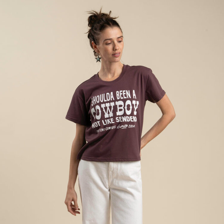 SENDERO SENDERO SHOULDA BEEN A COWBOY CROP TEE BURGUNDY