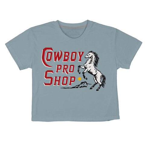 SENDERO SENDERO COWBOY PRO SHOP CROP TEE STERLING BLUE