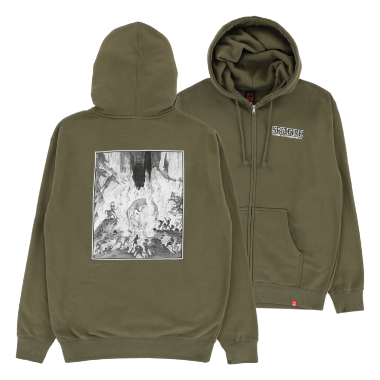 Spitfire Spitfire INFERNO K.T.U.L. ZIP HOOD ARMY W/ BLACK & WHITE PRINTS