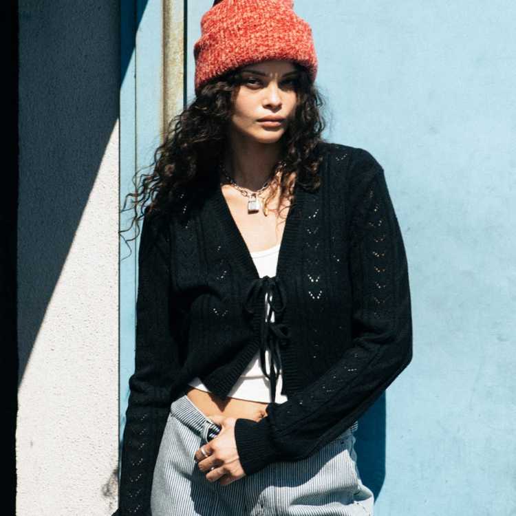 Brixton Brixton CROPPED POINTELLE TIE CARDIGAN BLACK