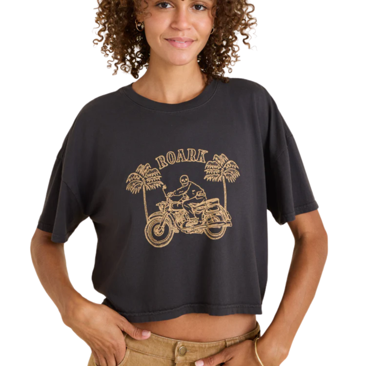 Roark Roark MOTO SKELE BOXY CROP FADED BLACK