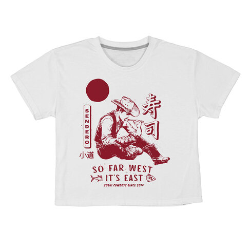 SENDERO SENDERO SO FAR WEST CROP TEE WHITE/ RED PRINT
