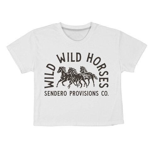 SENDERO SENDERO WILD WILD HORSES CROP TEE WHITE/BROWN
