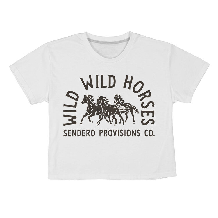 SENDERO SENDERO WILD WILD HORSES CROP TEE WHITE/BROWN