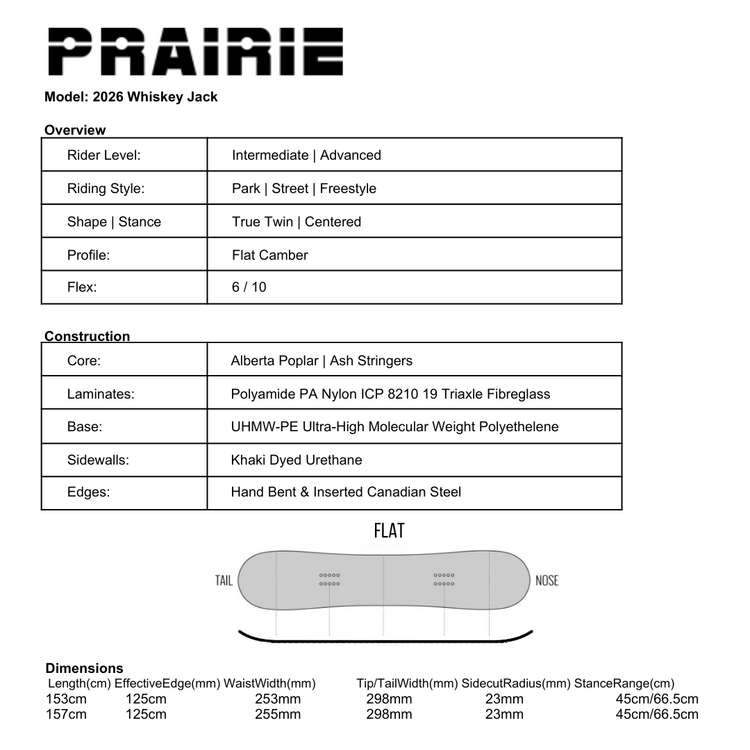 PRAIRIE SNOW & SKATE PRAIRIE 2026 WHISKEY JACK SNOWBOARD