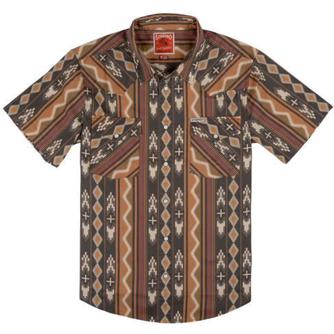 SENDERO Sendero THE WYATT PEARL SNAP SHORT SLEEVE PRINT SHIRT TEMPE STRIPE - BROWN/ORANGE