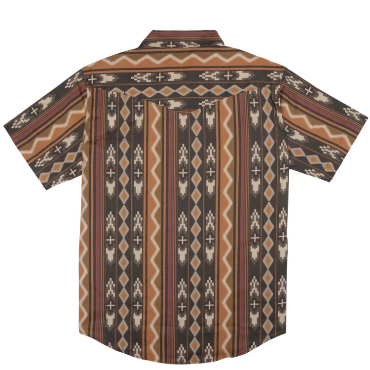 SENDERO Sendero THE WYATT PEARL SNAP SHORT SLEEVE PRINT SHIRT TEMPE STRIPE - BROWN/ORANGE